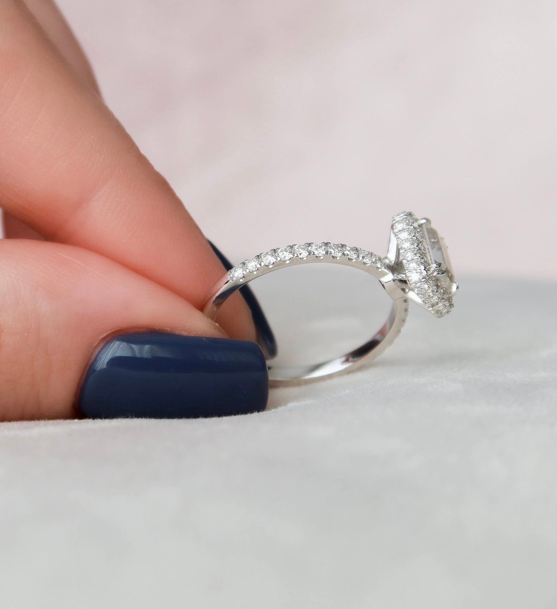1.0 CT Emerald Halo & Pave Style Moissanite Engagement Ring 8