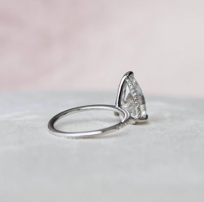 4.5 CT Pear Cut Hidden Halo Pave Setting Moissanite Engagement Ring 6