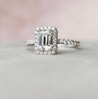 1.0 CT Emerald Halo & Pave Style Moissanite Engagement Ring 1