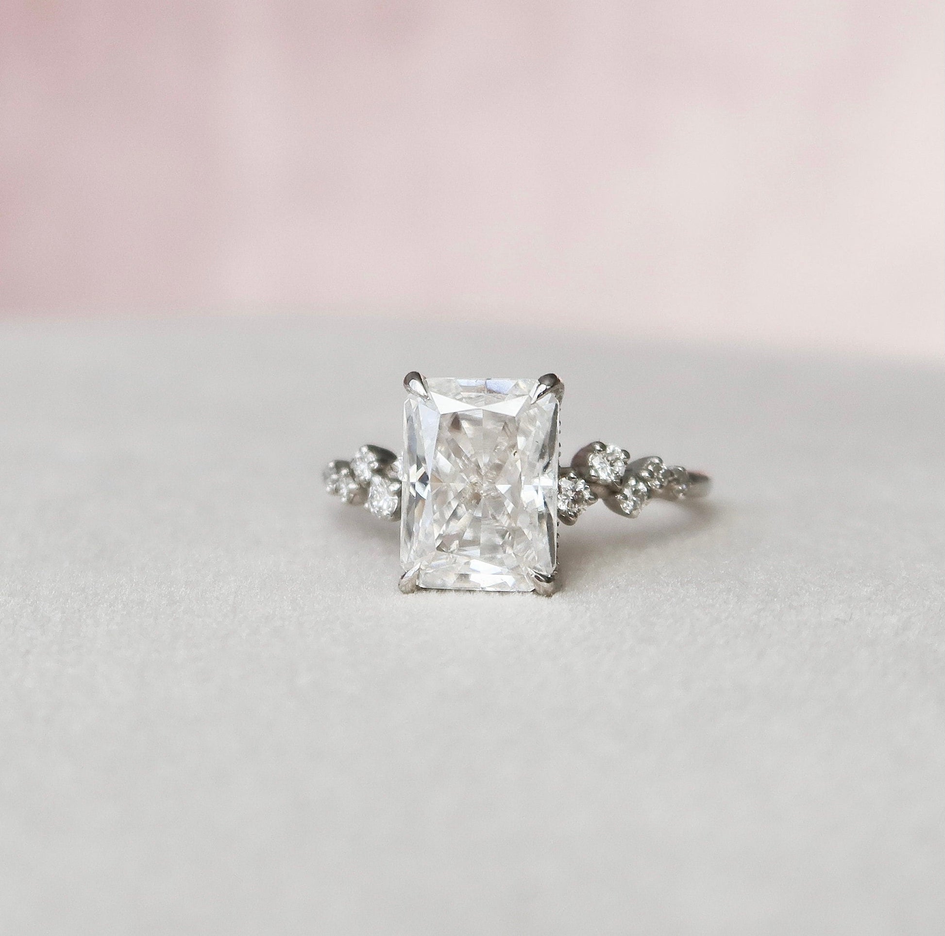 3.5 CT Radiant Cut Hidden Halo Pave Style Moissanite Engagement Ring 1