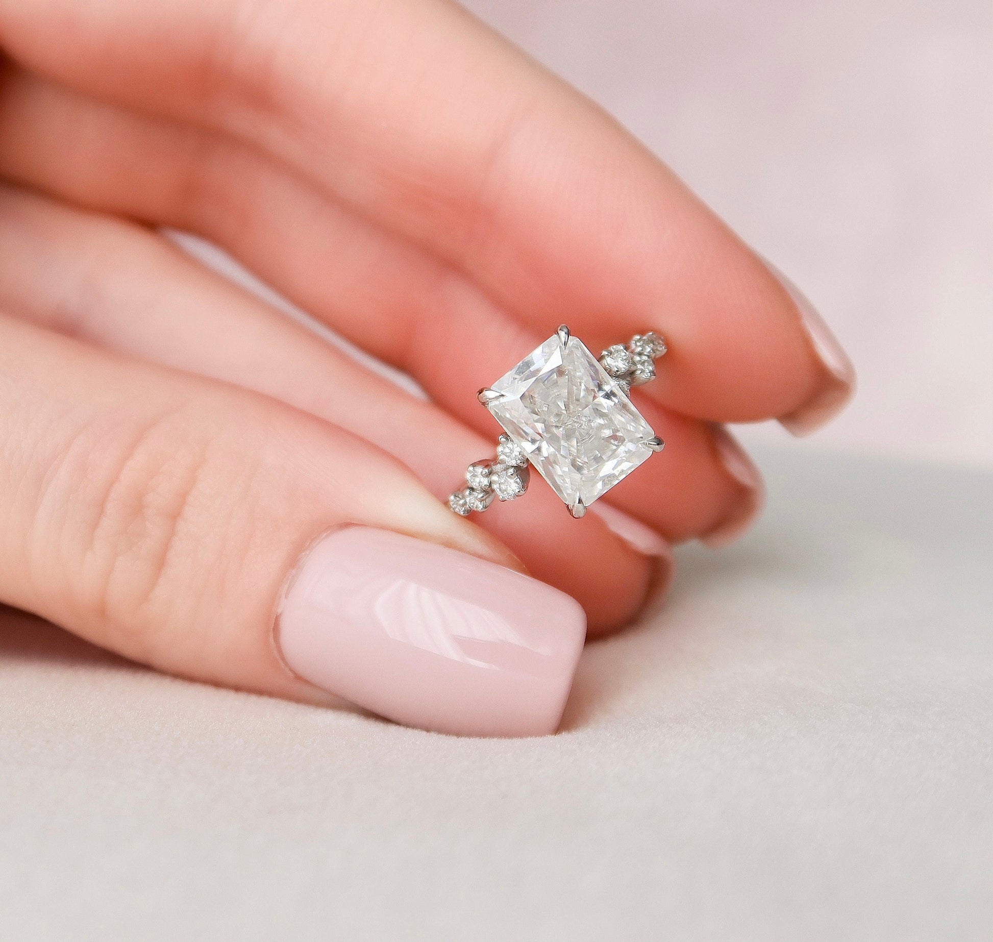3.5 CT Radiant Cut Hidden Halo Pave Style Moissanite Engagement Ring 2