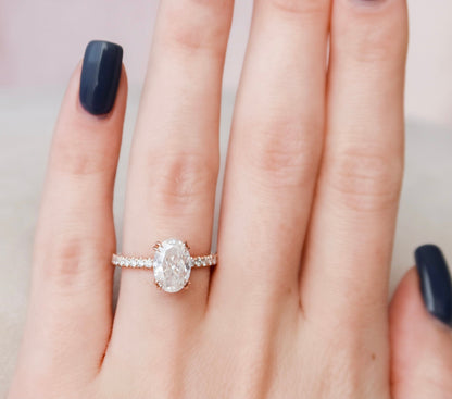 2.0 CT Oval Hidden Halo & Pave Setting Moissanite Engagement Ring 4