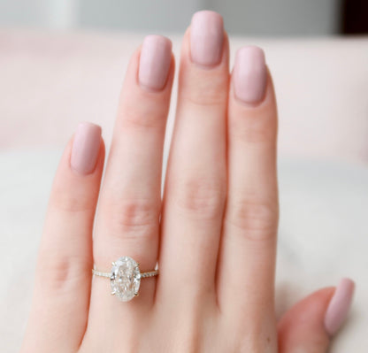 3.5 CT Oval Hidden Halo & Pave Moissanite Engagement Ring 8