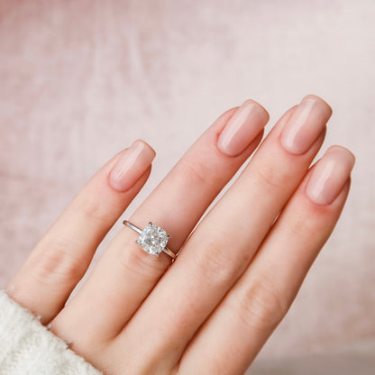 2.0 CT Cushion Hidden Halo & Solitaire Moissanite Engagement Ring 6