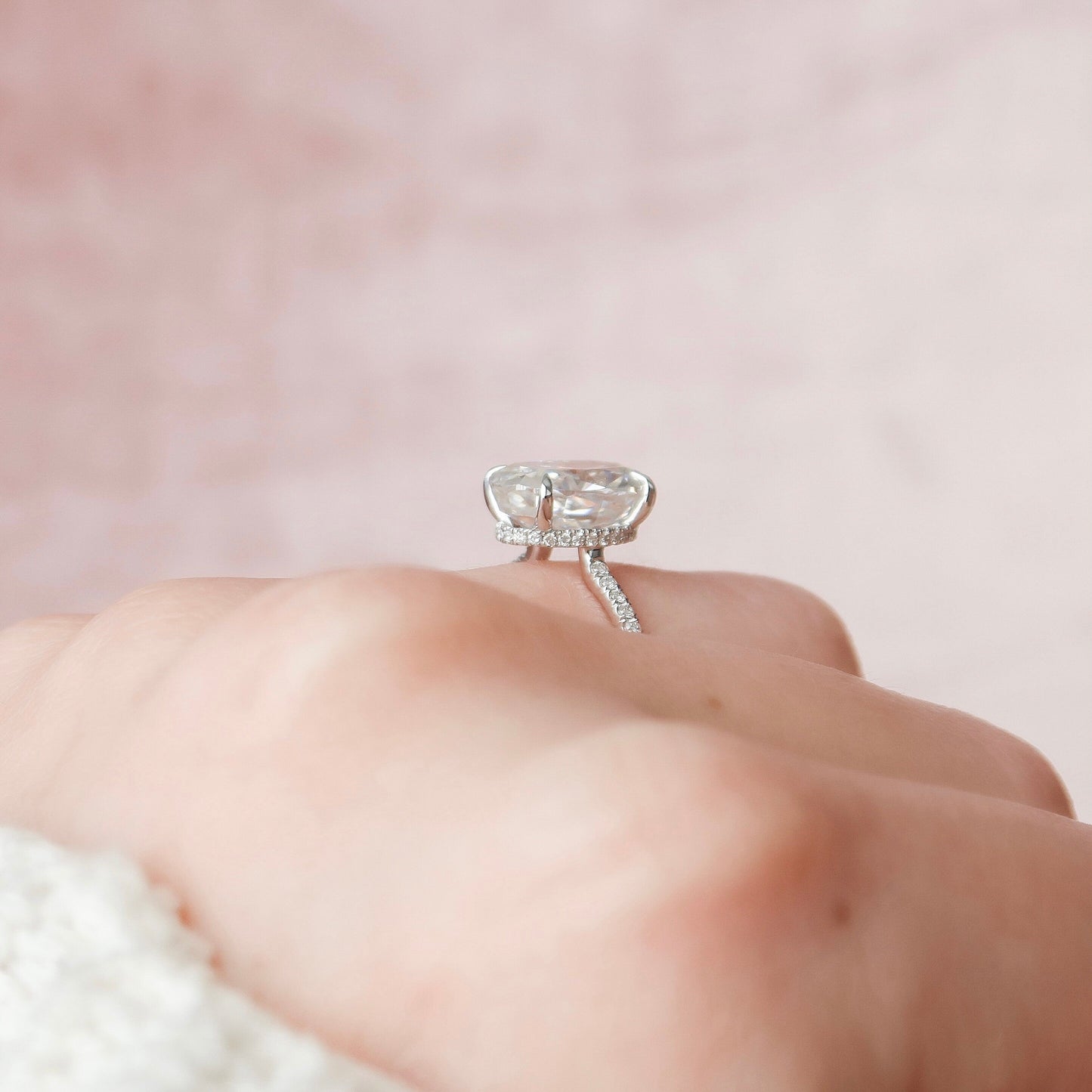 3.5 CT Oval Cut Hidden Halo Pave Setting Moissanite Engagement Ring 9