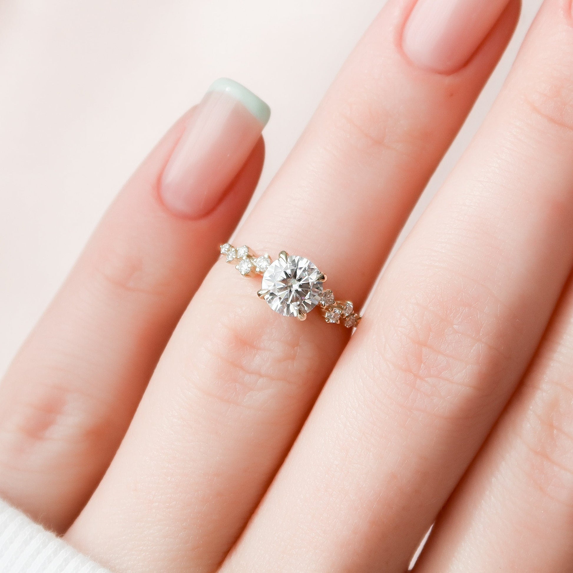 1.0 CT Round Hidden Halo Pave Style Moissanite Engagement Ring 2