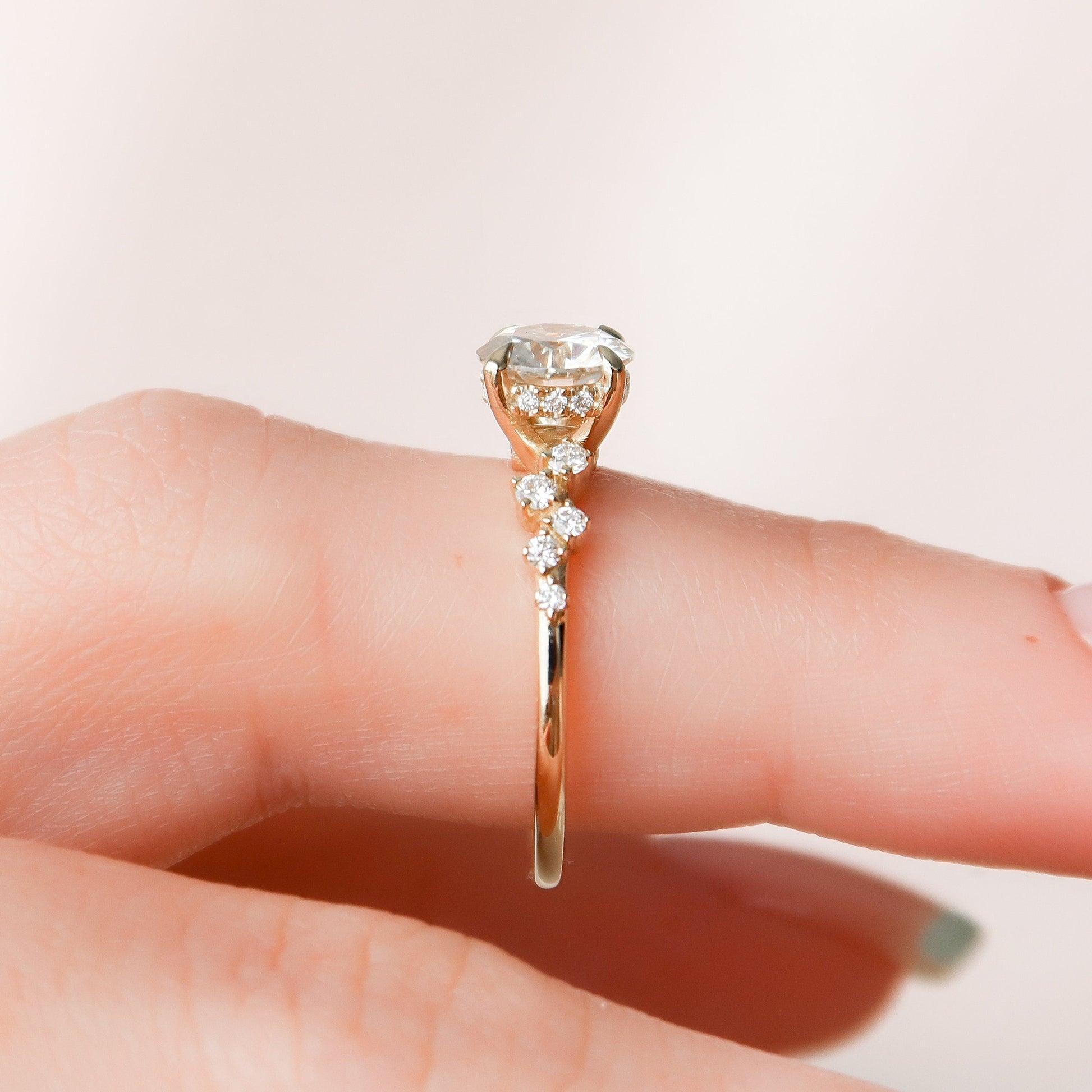 1.0 CT Round Hidden Halo Pave Style Moissanite Engagement Ring 6