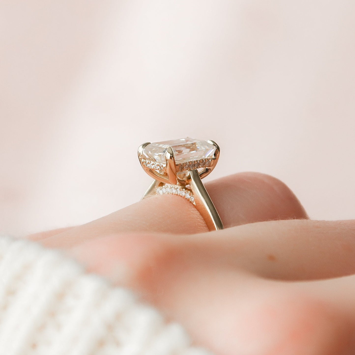 3.0 CT Emerald Cut Hidden Halo Moissanite Engagement Ring 2