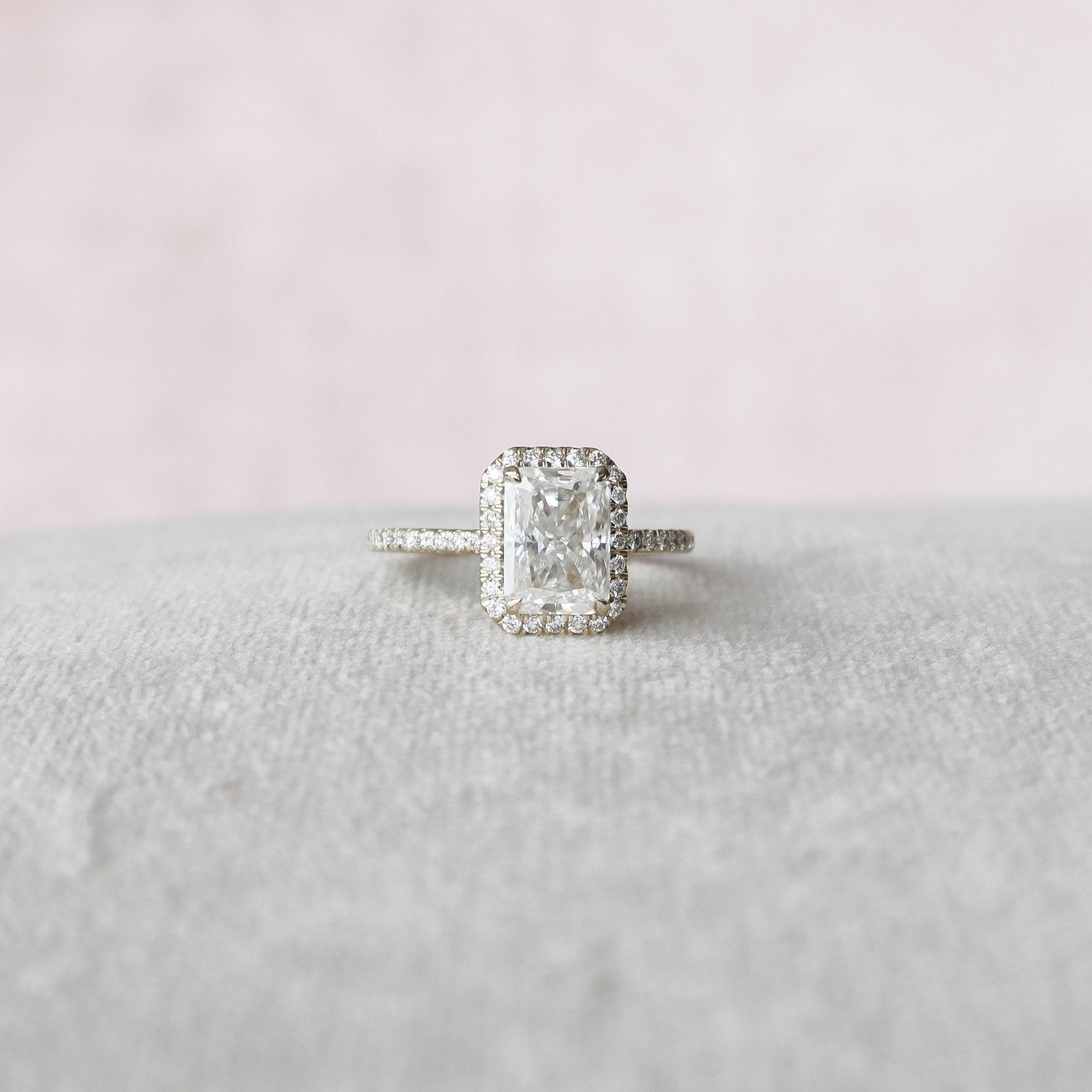 2.0 CT Radiant Halo Pave Moissanite Engagement Ring 7