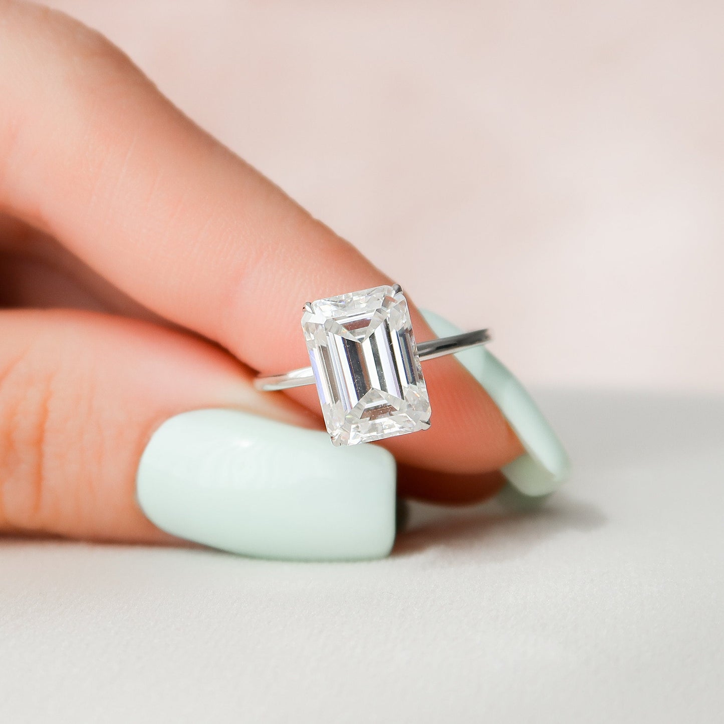 4.5 CT Emerald Hidden Halo Style Moissanite Engagement Ring 4
