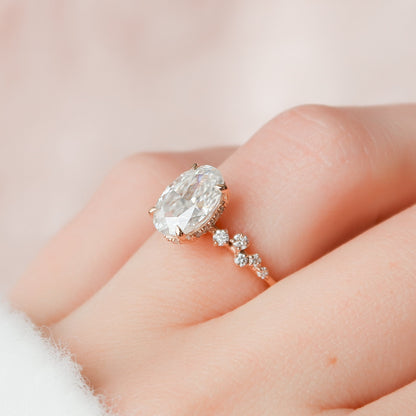 2.0 CT Oval Cut Hidden Halo Pave Style Moissanite Engagement Ring 8