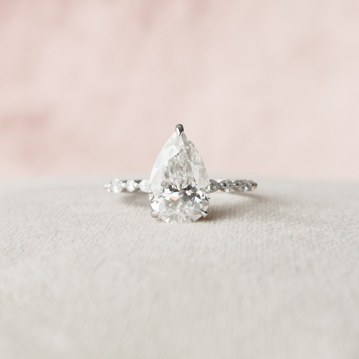 4.0 CT Pear Cut Hidden Halo Setting Moissanite Engagement Ring 1