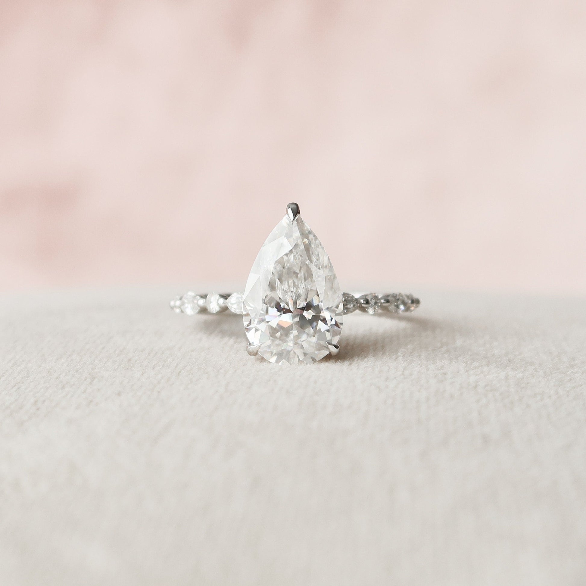 4.0 CT Pear Cut Hidden Halo Setting Moissanite Engagement Ring 1