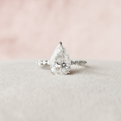 4.0 CT Pear Cut Hidden Halo Setting Moissanite Engagement Ring 1