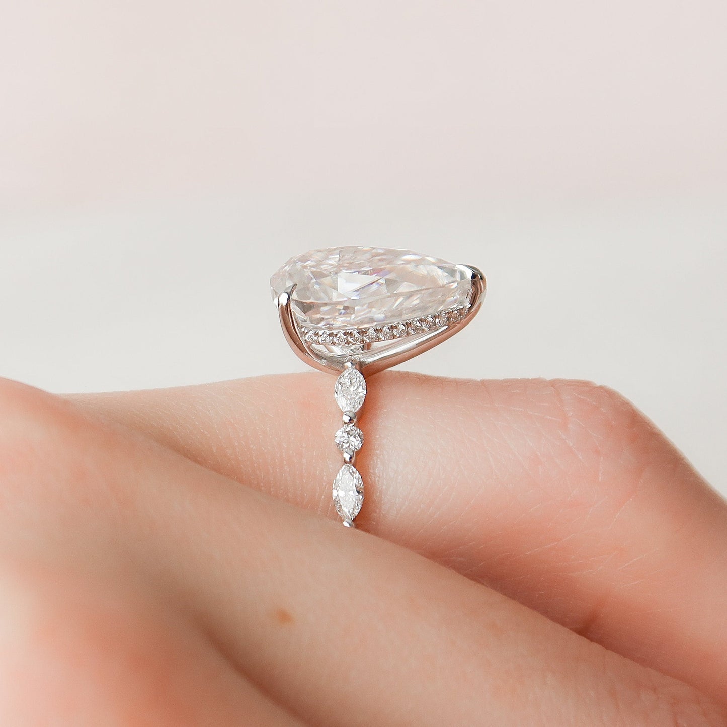4.0 CT Pear Cut Hidden Halo Setting Moissanite Engagement Ring 5
