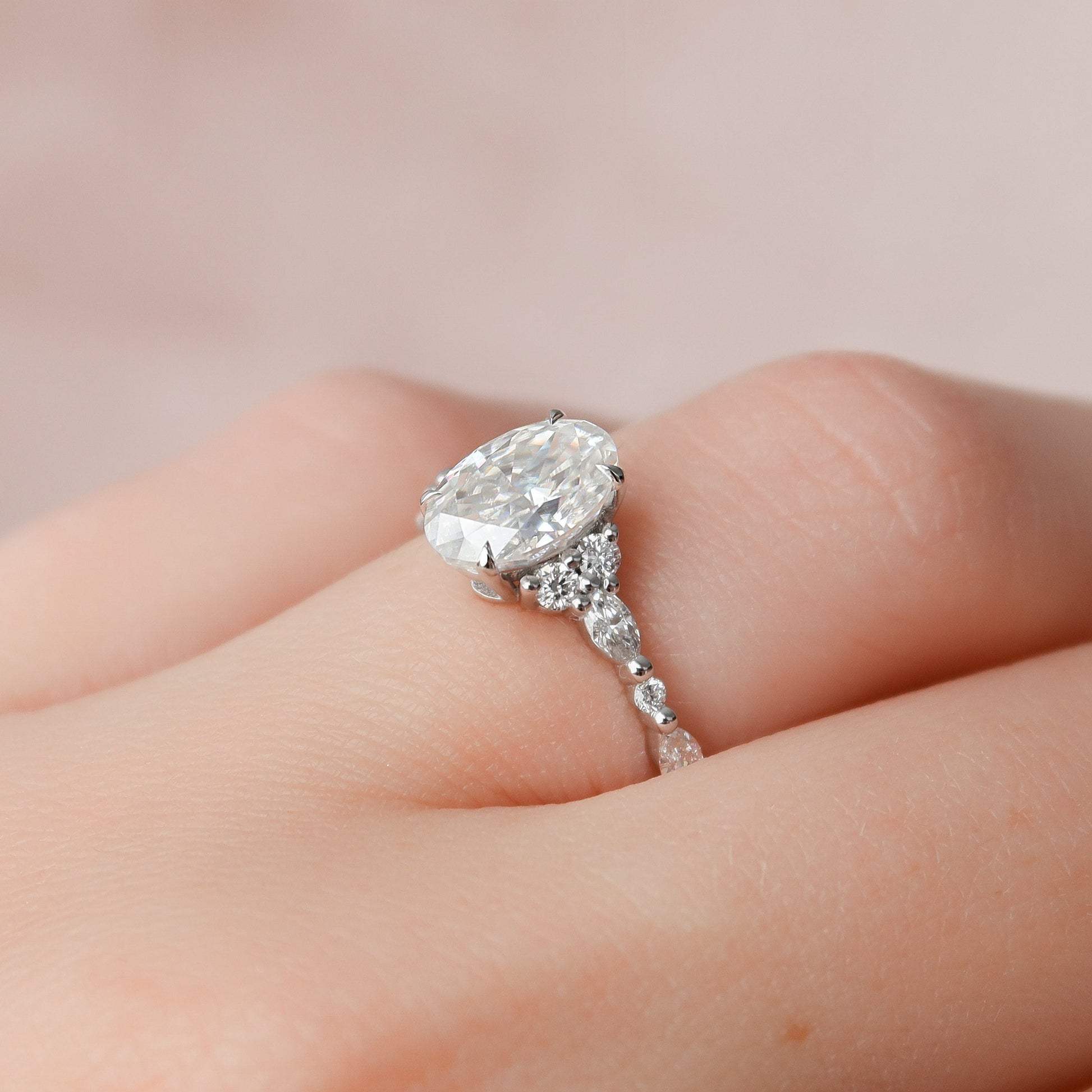 1.5 CT Oval Cut Cluster Pave Moissanite Engagement Ring 4