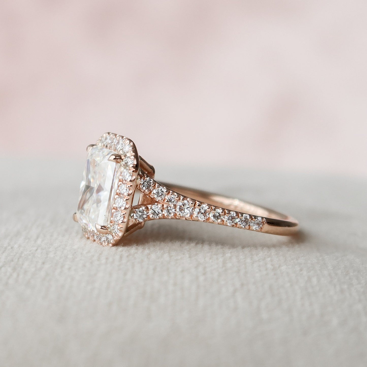 3.50 CT Radiant Halo & Pave Split Shank Moissanite Engagement Ring 5