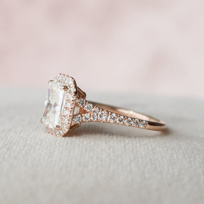 3.50 CT Radiant Halo & Pave Split Shank Moissanite Engagement Ring 5