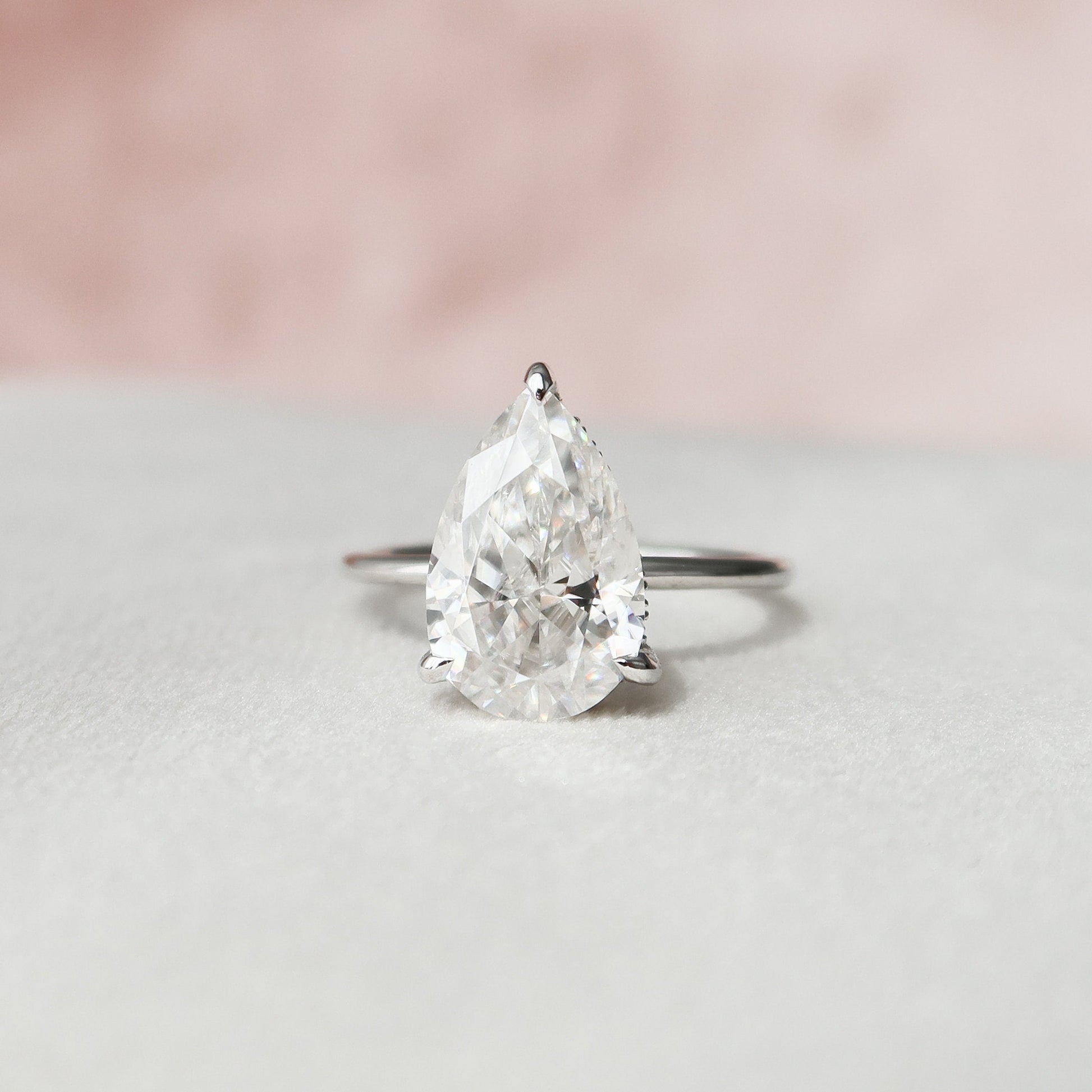 3.0 CT Pear Cut Hidden Halo Style Moissanite Engagement Ring 4