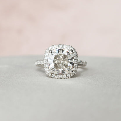 4.0 CT Cushion Halo Pave Moissanite Engagement Ring 7
