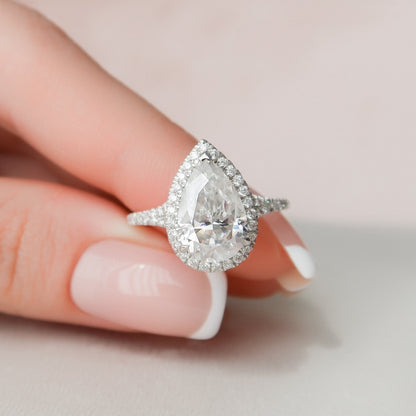 3.0 CT Pear Halo & Pave Split Shank Moissanite Engagement Ring 4