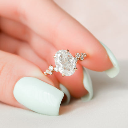 2.0 CT Oval Cut Hidden Halo Pave Style Moissanite Engagement Ring 6