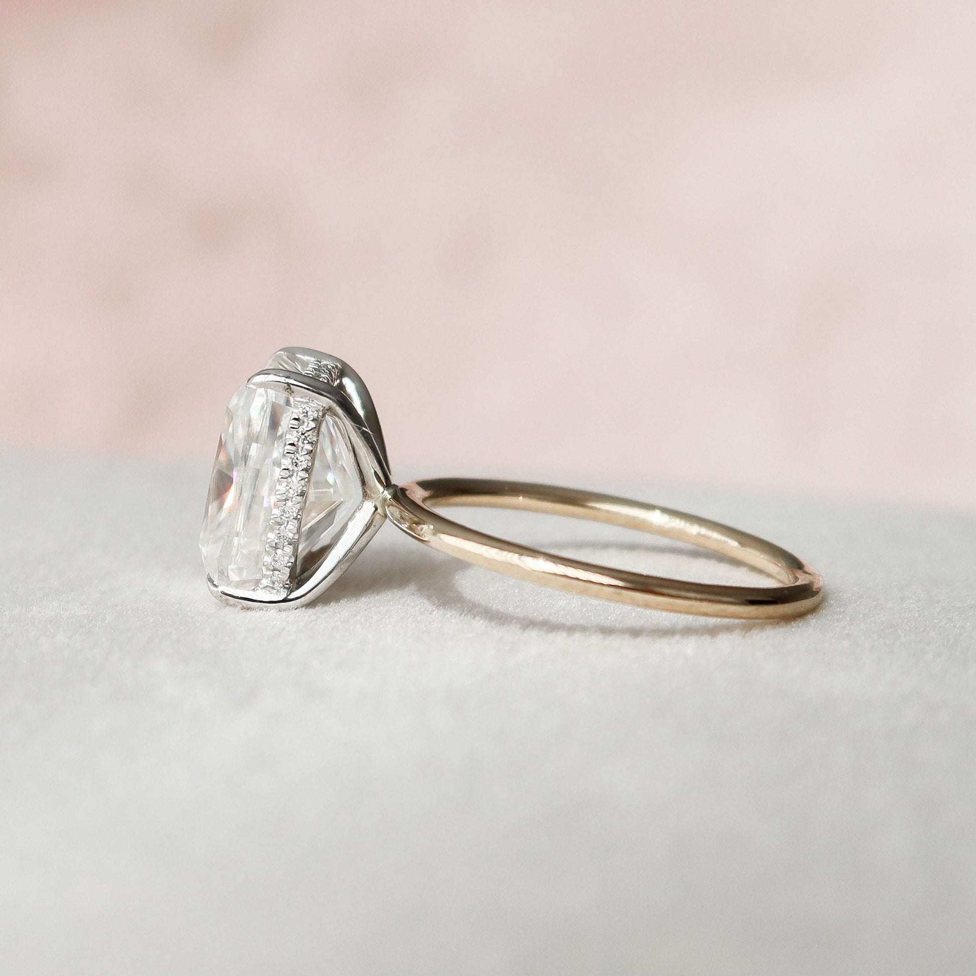 4.0 CT Cushion Cut Hidden Halo Style Moissanite Engagement Ring 4