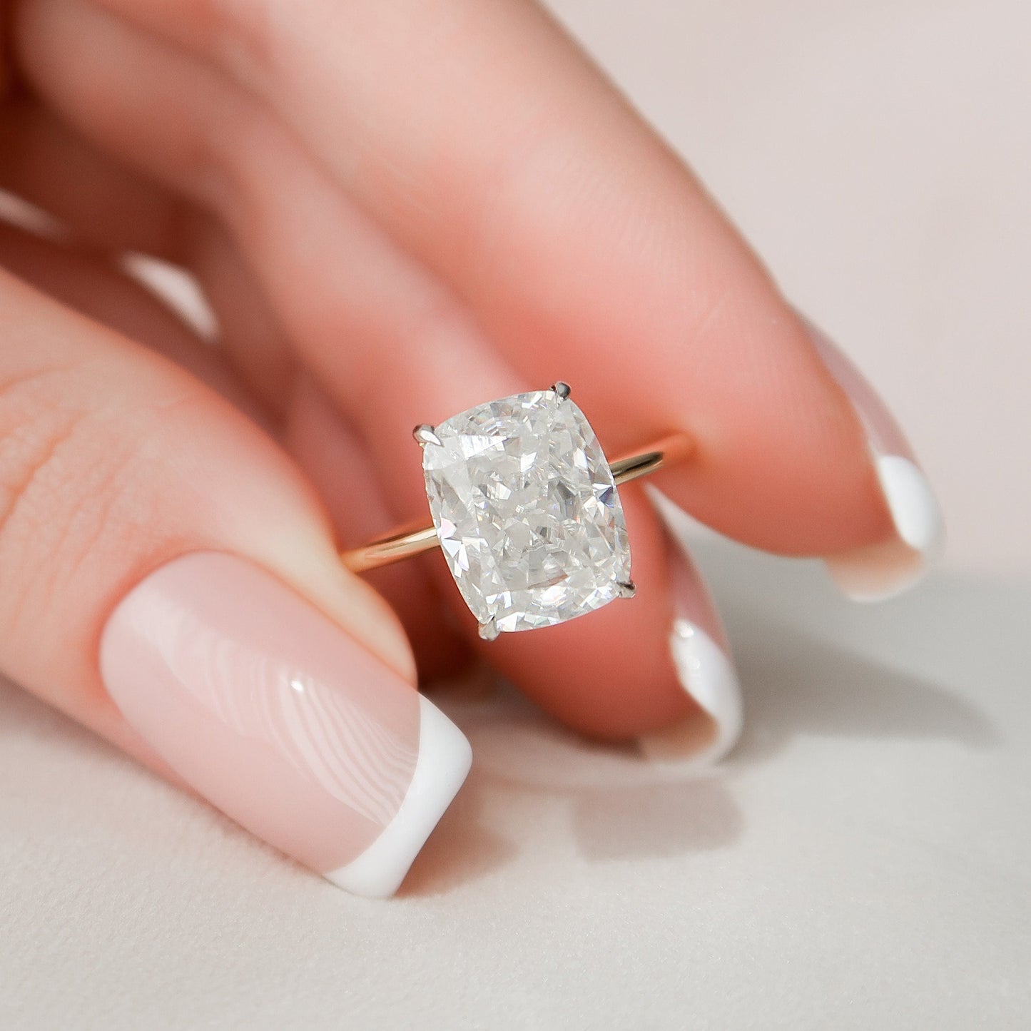 4.0 CT Cushion Cut Hidden Halo Style Moissanite Engagement Ring 2