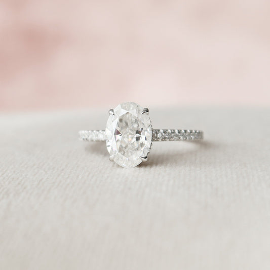 1.5 CT Oval Hidden Halo Pave Moissanite Engagement Ring 2
