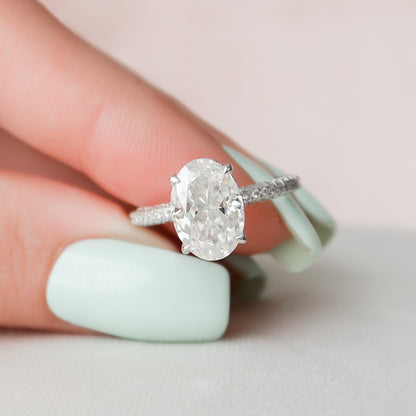 3.0 CT Oval Hidden Halo Pave Setting Moissanite Engagement Ring 5