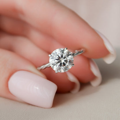 2.5 CT Round Cut Solitaire & Twisted Band Moissanite Engagement Ring 8
