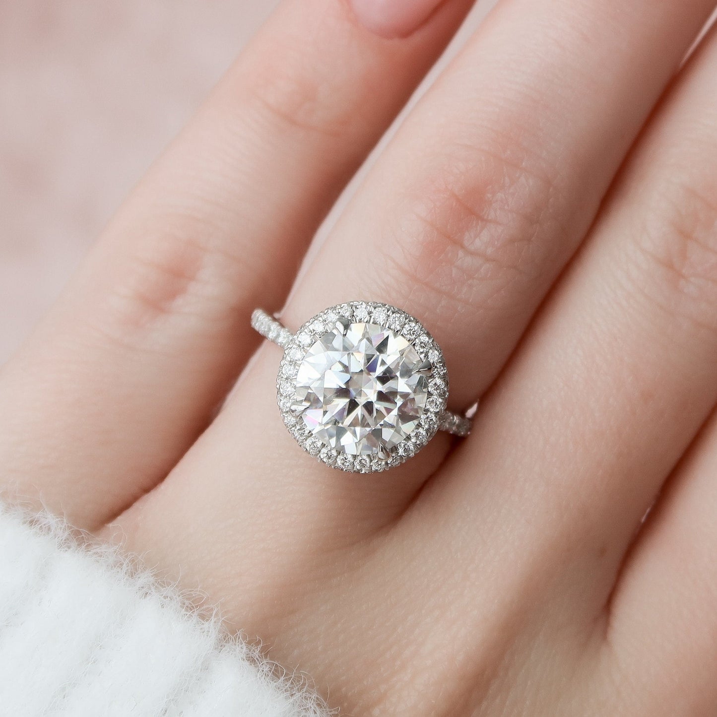 3.5 CT Round Halo & Pave Style Moissanite Engagement Ring 5