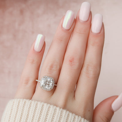 5.0 CT Cushion Halo & Pave Moissanite Engagement Ring 3