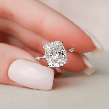 5.0 CT Cushion Cut Dainty Pave Moissanite Engagement Ring 2