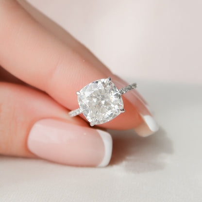 4.5 CT Cushion Hidden Halo & Pave Moissanite Engagement Ring 2