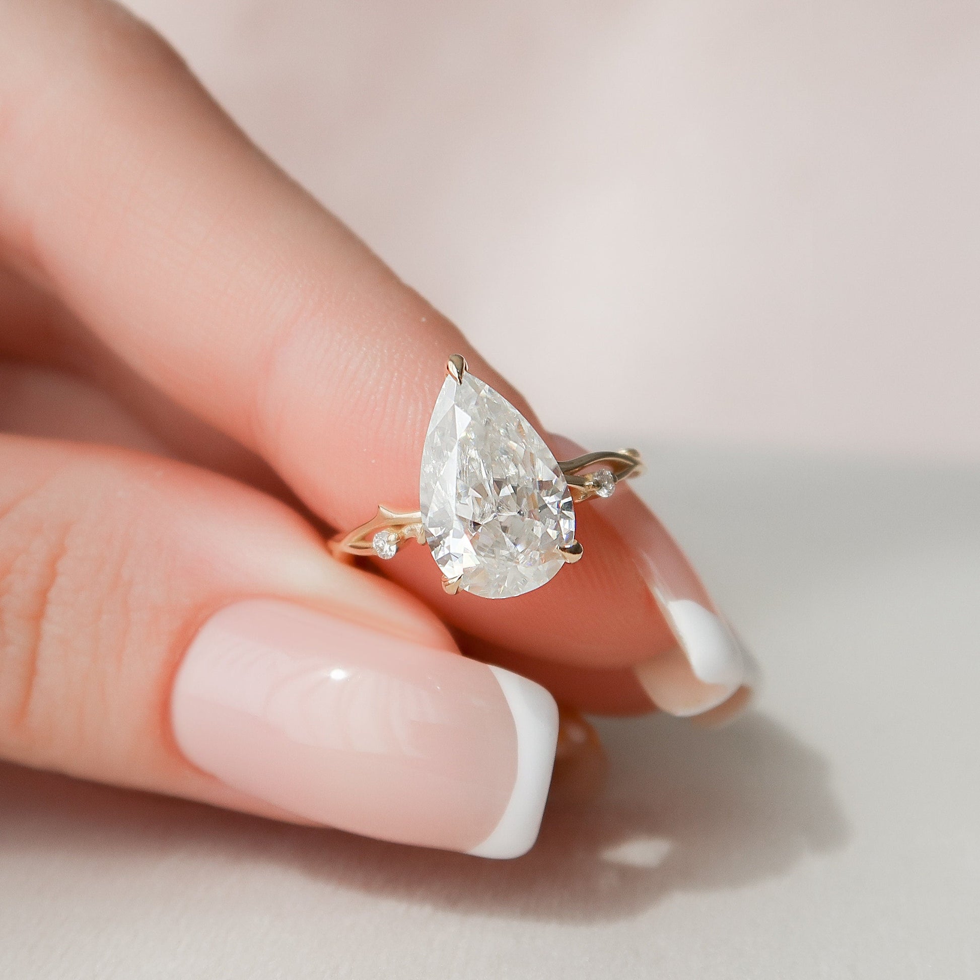 2.5 CT Pear Cut Twig Pave Moissanite Engagement Ring 8