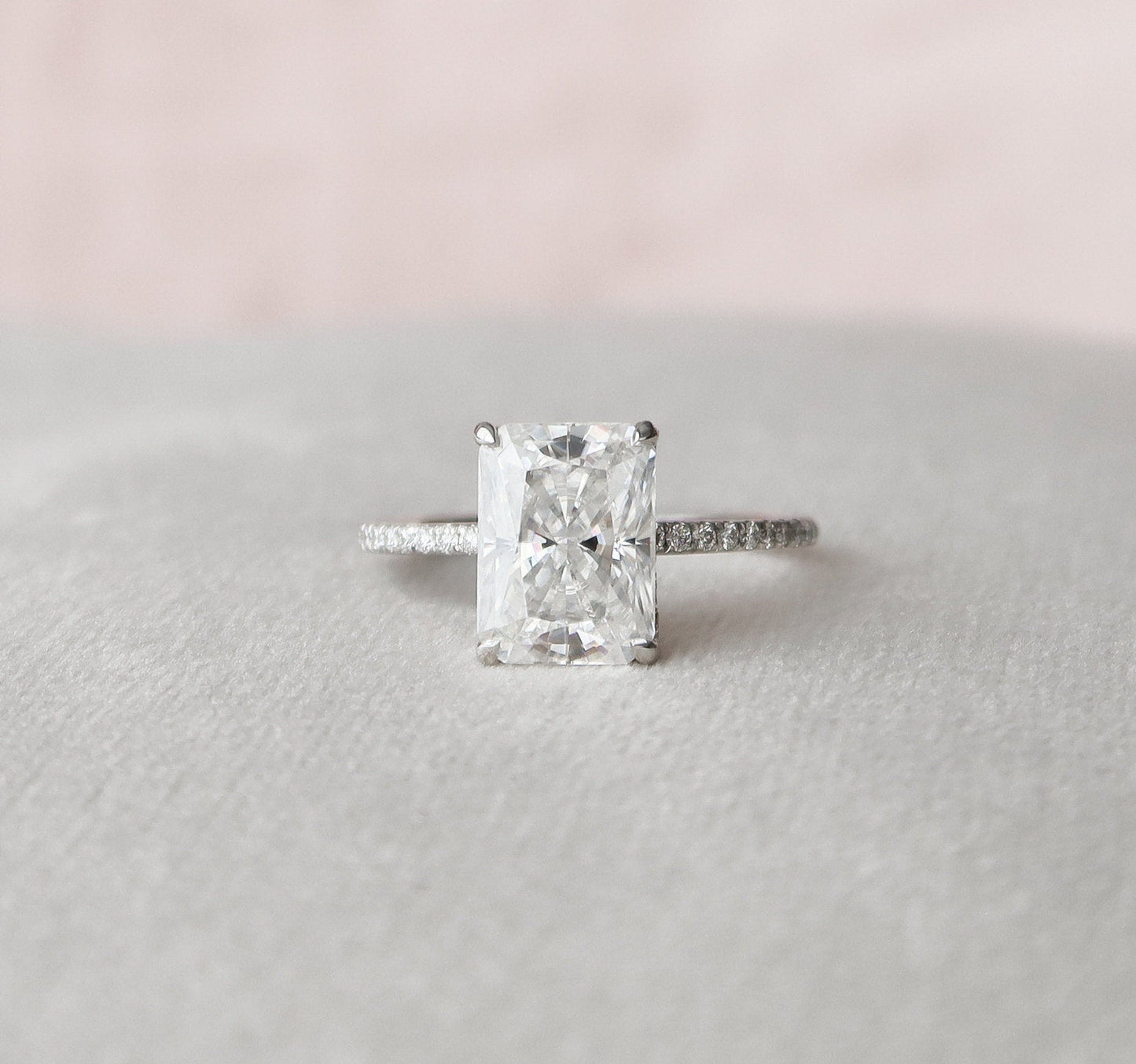 3.5 CT Radiant Hidden Halo Pave Moissanite Engagement Ring 3