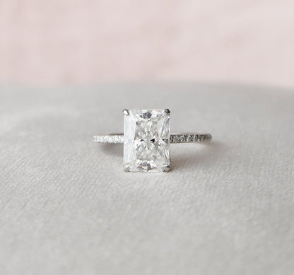 3.5 CT Radiant Hidden Halo Pave Moissanite Engagement Ring 3