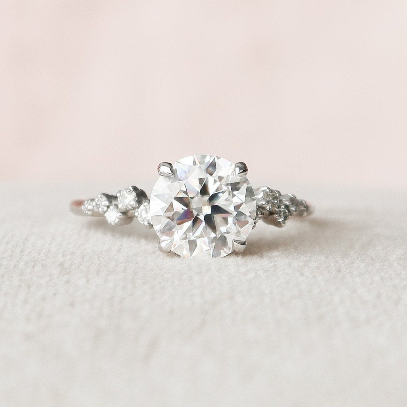 2.0 CT Round Hidden Halo Pave Style Moissanite Engagement Ring 4