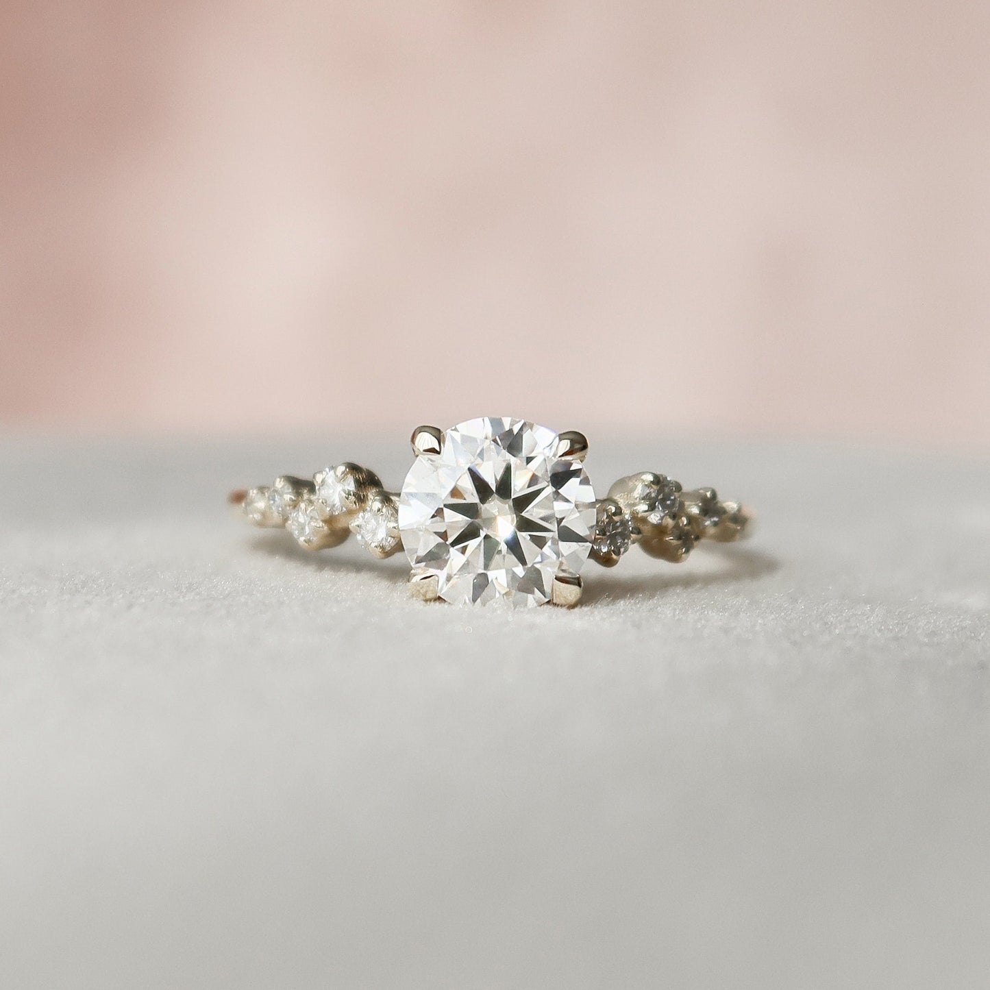 1.0 CT Round Hidden Halo Pave Style Moissanite Engagement Ring 1