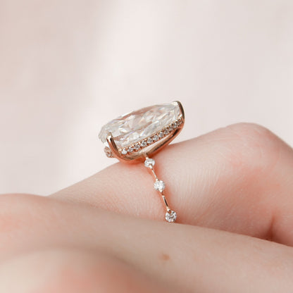 4.0 CT Pear Hidden Halo Dainty Pave Style Moissanite Engagement Ring 5