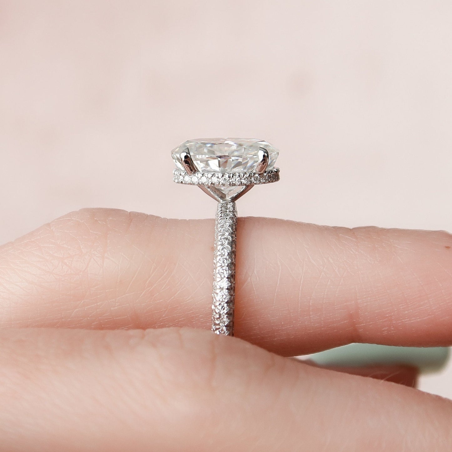 3.0 CT Oval Hidden Halo Pave Setting Moissanite Engagement Ring 9
