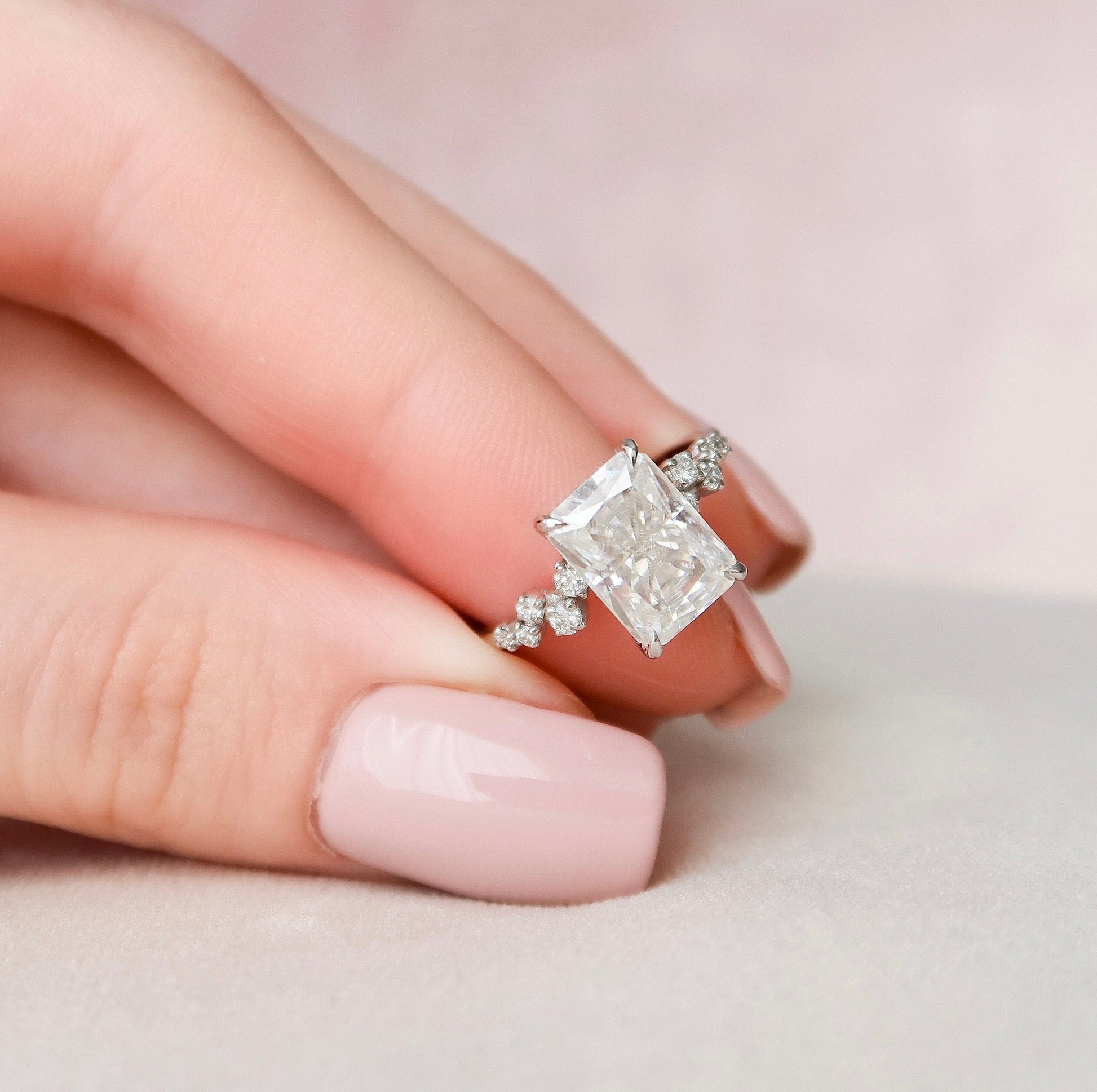 3.5 CT Radiant Cut Hidden Halo Pave Style Moissanite Engagement Ring 8