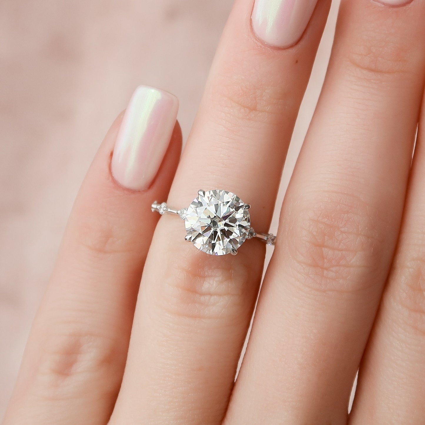 2.5 CT Round Cut Dainty Pave Moissanite Engagement Ring 5