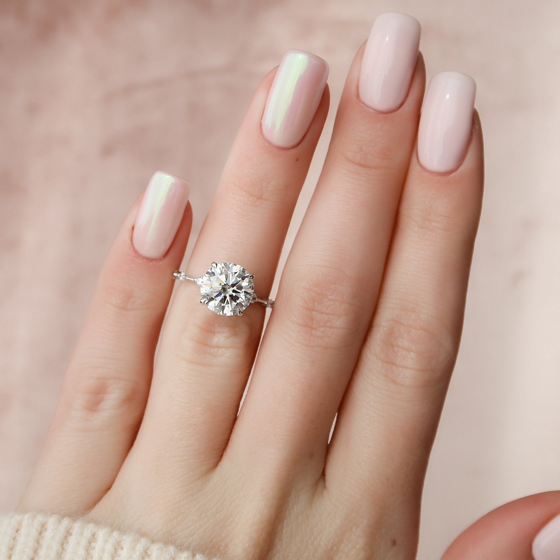 2.5 CT Round Cut Dainty Pave Moissanite Engagement Ring 8