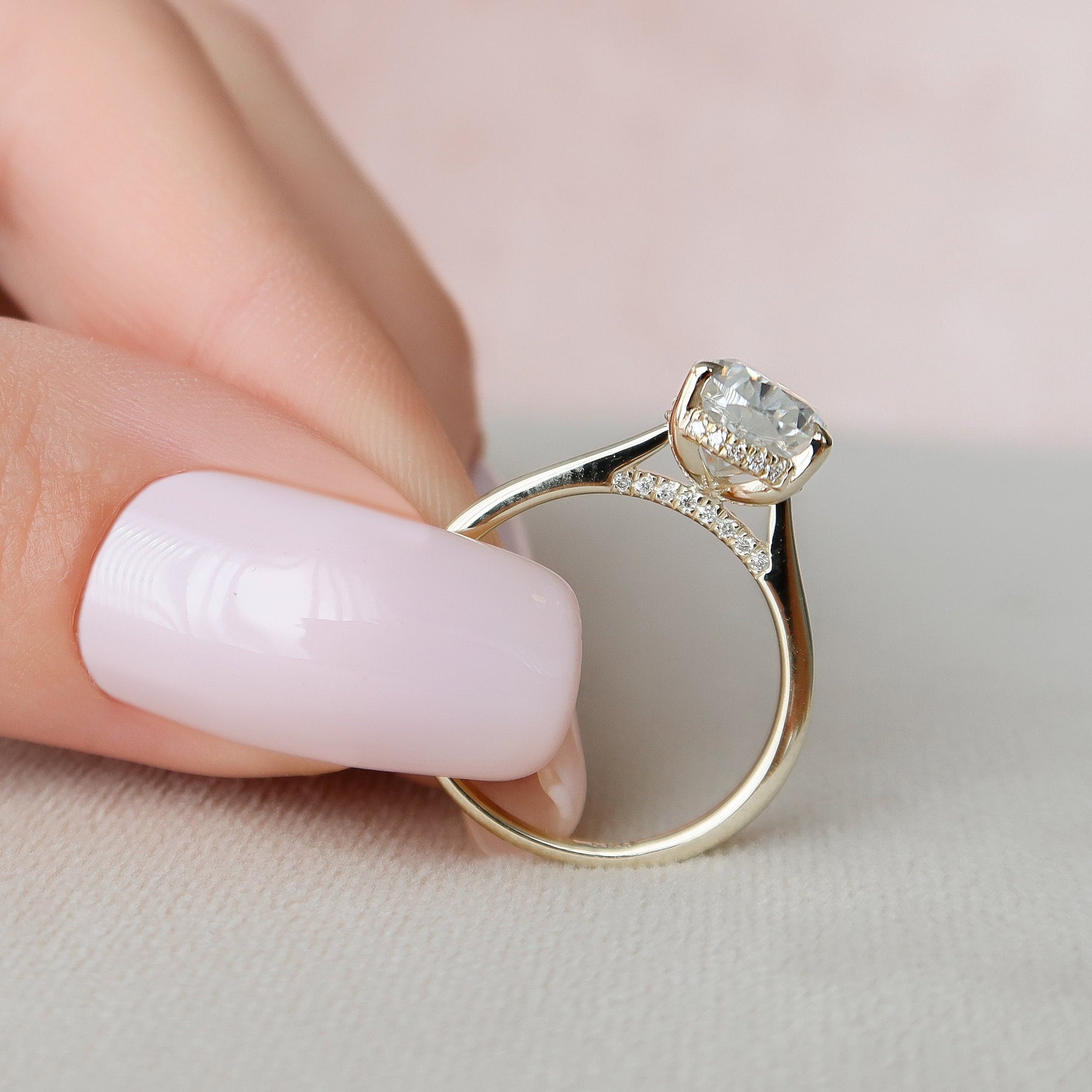 2.0 CT Pear Cut Hidden Halo Style  Moissanite Engagement Ring 8