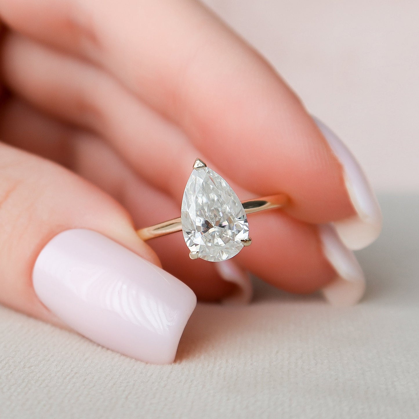 2.0 CT Pear Cut Hidden Halo Style  Moissanite Engagement Ring 5