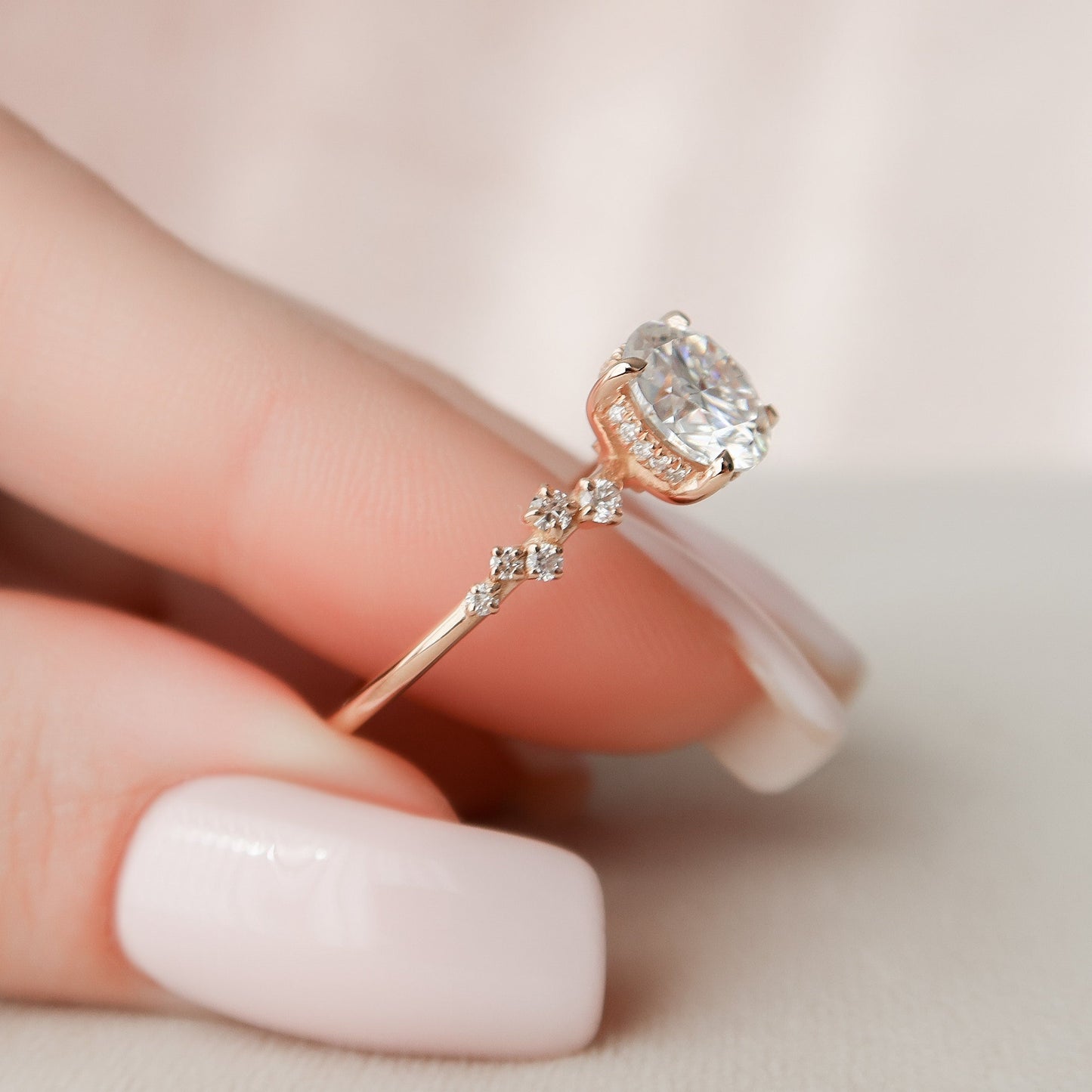 2.0 CT Round Hidden Halo Pave Style Moissanite Engagement Ring 9