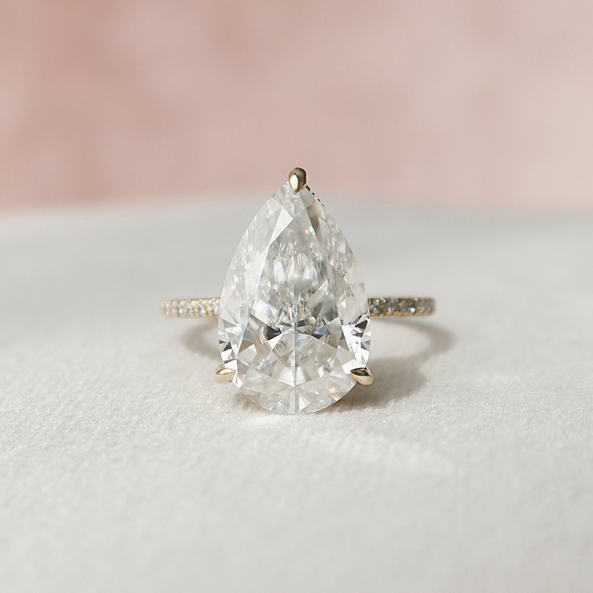 4.5 CT Pear Cut Hidden Halo Pave Setting Moissanite Engagement Ring 1