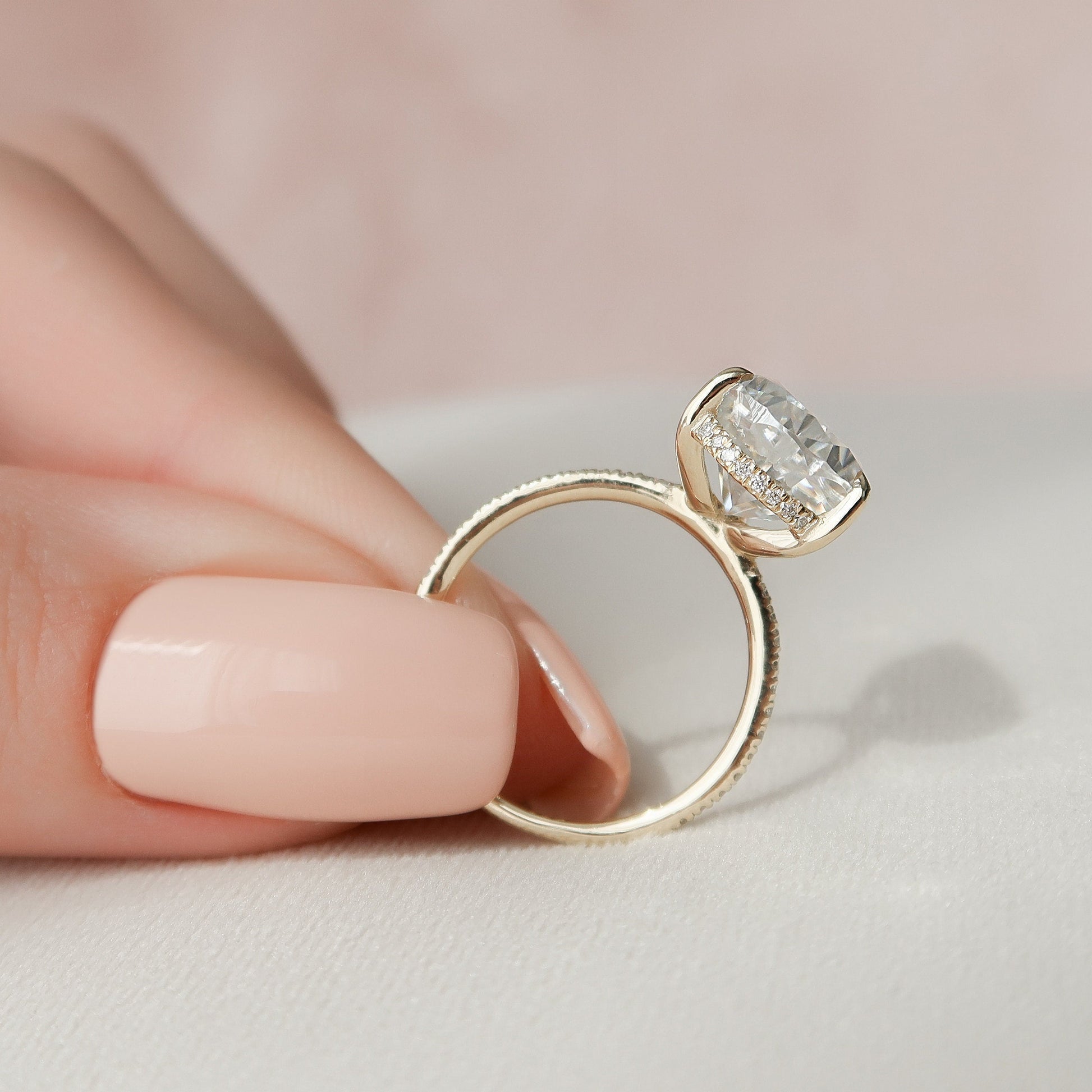 4.5 CT Pear Cut Hidden Halo Pave Setting Moissanite Engagement Ring 8